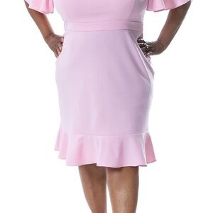 Kasper Soft Pink Womens Flutter Sleeves Sheath Dress